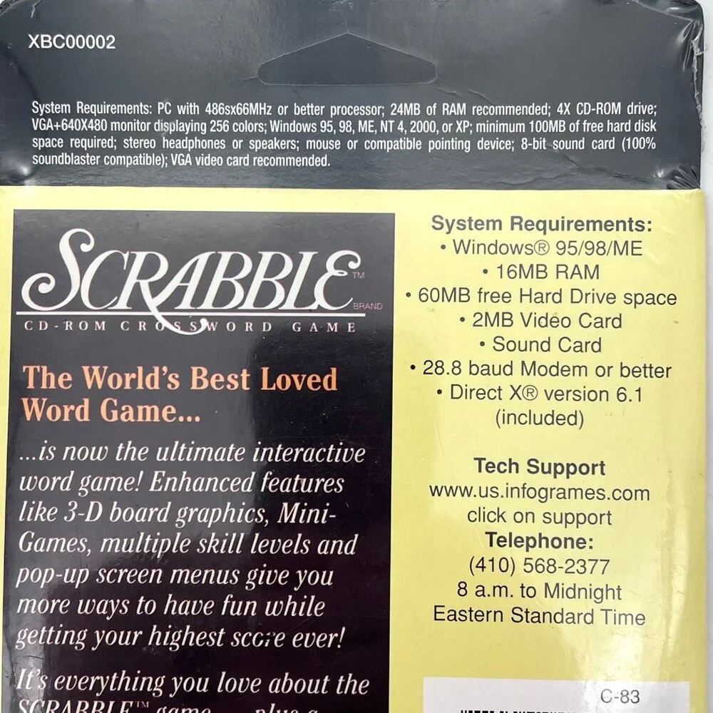 Scrabble CD-ROM Crossword Game Windows 95/98/ME Enhanced Features & Mini-Games